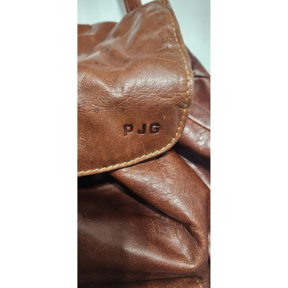 Jack Georges # 7517 Brown Leather Backpack Rucksack Buckle Flap Monogram